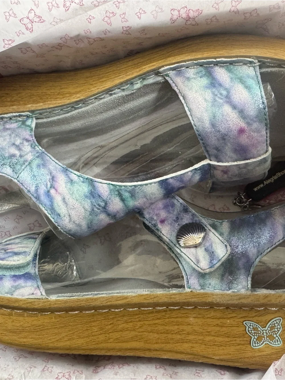 Alegria Kendra Iridescent Purple Blue Silver watercolor Tie-Dye Platform Sandal